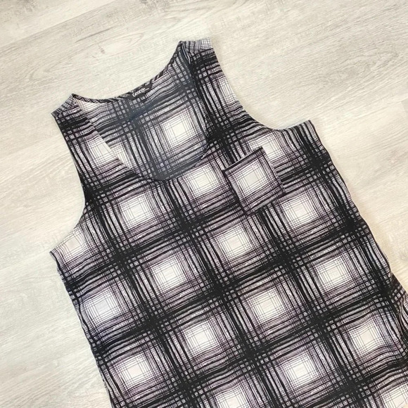 George Gingham Crosshatch Plaid Print Sleeveless Blouse in Black/White Size L - Picture 9 of 11